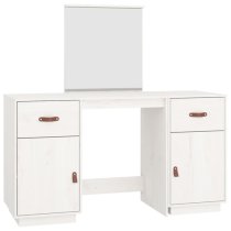 Doria Pine Wood Dressing Table With Mirror In White