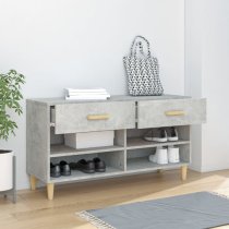 Marfa Wooden Shoe Storage Bench With 2 Drawer In Concrete Effect