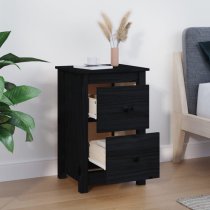 Beale Pine Wood Bedside Cabinet With 2 Drawers In Black