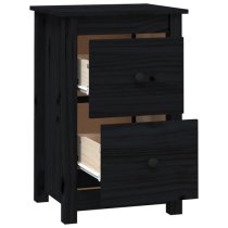 Beale Pine Wood Bedside Cabinet With 2 Drawers In Black