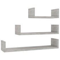 Scotia Set Of 3 Wooden Wall Display Shelf In Concrete Effect