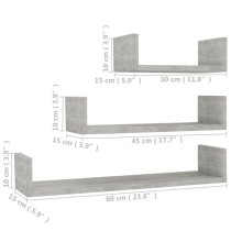 Scotia Set Of 3 Wooden Wall Display Shelf In Concrete Effect