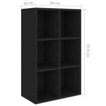 Quena Wooden Bookcase With 6 Compartments In Black