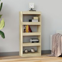 Raivos Wooden Bookshelf And Room Divider In Sonoma Oak