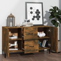 Precia Wooden Sideboard With 2 Door 2 Drawer In Smoked Oak