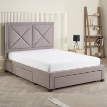 Cezanne Fabric Double Bed With Drawers In Grey Marl