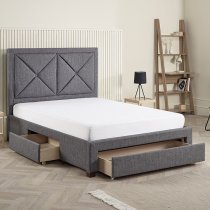 Cezanne Fabric Double Bed With Drawers In Dark Grey