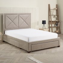 Cezanne Fabric King Size Bed With Drawers In Mink