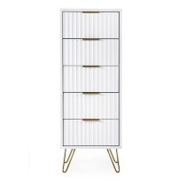 Marius Tall Wooden Chest Of 5 Drawers In Matt White