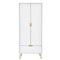 Marius Wooden Wardrobe With 2 Doors 1 Drawer In Matt White