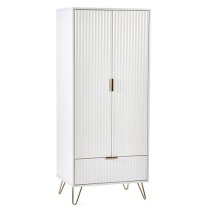 Marius Wooden Wardrobe With 2 Doors 1 Drawer In Matt White