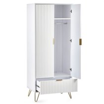 Marius Wooden Wardrobe With 2 Doors 1 Drawer In Matt White