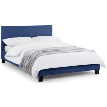 Riyeko Linen Fabric Double Bed In Dark Blue