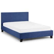 Riyeko Linen Fabric Double Bed In Dark Blue