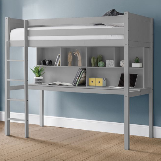 Takako Wooden Highsleeper Bunk Bed With Desk In Dove Grey