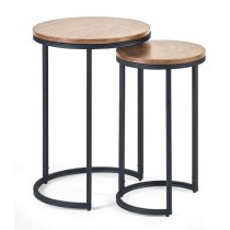 Tacita Round Wooden Nest Of Side Tables In Sonoma Oak