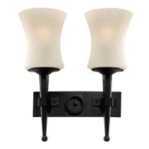 Cartwheel Black Iron Twin Light Wall Light With Sanded Glass