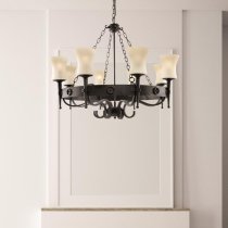 Cartwheel Black Iron 8 Lights Pendant Light With Sanded Glass