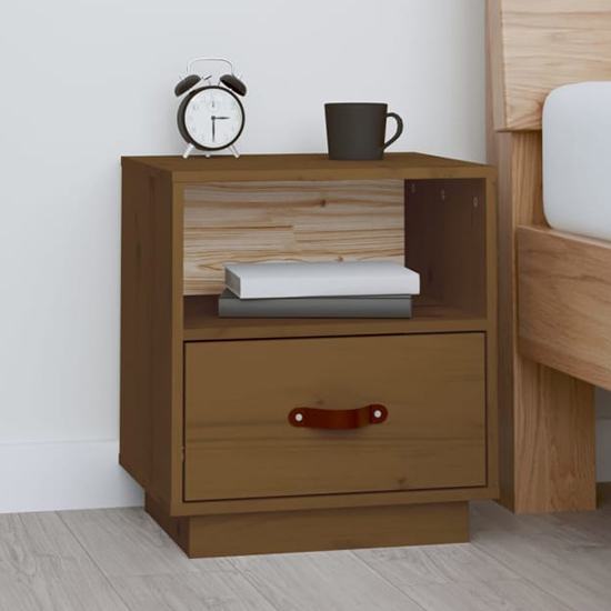 Epix Pine Wood Bedside Cabinet With 1 Drawer In Honey Brown