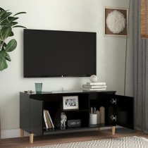 Gafna Wooden TV Stand In Black With Solid Wood Legs