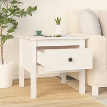 Ciella Pine Wood Side Table With 1 Drawer In White