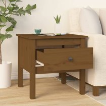 Ciella Pine Wood Side Table With 1 Drawer In Honey Brown