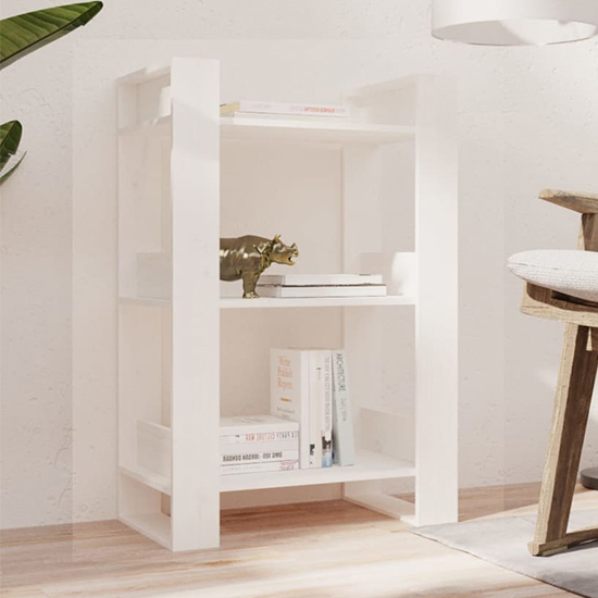 Dylon Pine Wood Bookcase And Room Divider In White