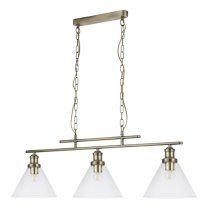 Pyramid 3 Lights Glass Shade Pendant Light In Antique Brass