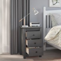 Danik Pine Wood Bedside Cabinet With 3 Drawers In Grey