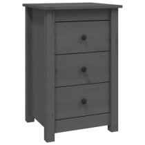 Danik Pine Wood Bedside Cabinet With 3 Drawers In Grey