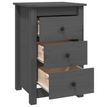 Danik Pine Wood Bedside Cabinet With 3 Drawers In Grey