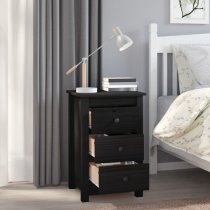 Danik Pine Wood Bedside Cabinet With 3 Drawers In Black