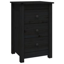 Danik Pine Wood Bedside Cabinet With 3 Drawers In Black