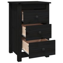 Danik Pine Wood Bedside Cabinet With 3 Drawers In Black