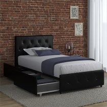 Dakotas Faux Leather Single Bed With 4 Drawers In Black