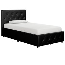 Dakotas Faux Leather Single Bed With 4 Drawers In Black