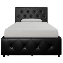 Dakotas Faux Leather Single Bed With 4 Drawers In Black