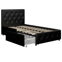 Dakotas Faux Leather Single Bed With 4 Drawers In Black