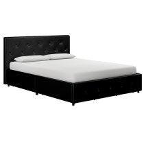 Dakotas Faux Leather Double Bed With 4 Drawers In Black