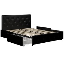 Dakotas Faux Leather Double Bed With 4 Drawers In Black