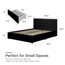 Dakotas Faux Leather Double Bed With 4 Drawers In Black