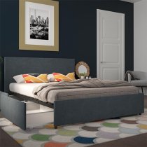 Kingston Fabric Double Bed With 4 Drawers In Navy