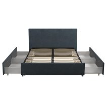 Kingston Fabric Double Bed With 4 Drawers In Navy