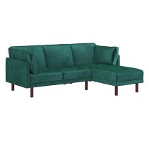 Claire Velvet Sectional Sofa Bed With Dark Wooden Legs In Green