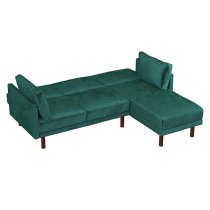 Claire Velvet Sectional Sofa Bed With Dark Wooden Legs In Green