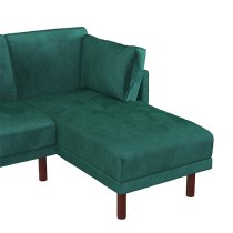 Claire Velvet Sectional Sofa Bed With Dark Wooden Legs In Green