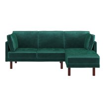 Claire Velvet Sectional Sofa Bed With Dark Wooden Legs In Green