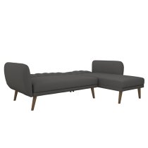 Brittan Linen Corner Sofa Bed With Wooden Legs In Dark Grey