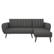 Brittan Linen Corner Sofa Bed With Wooden Legs In Dark Grey