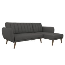 Brittan Linen Sectional Sofa Bed With Wooden Legs In Dark Grey